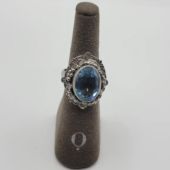Vintage Adjustable Whiting And Davis Statement Ring Blue And Clear Stone Size 6 - Picture 2 of 12